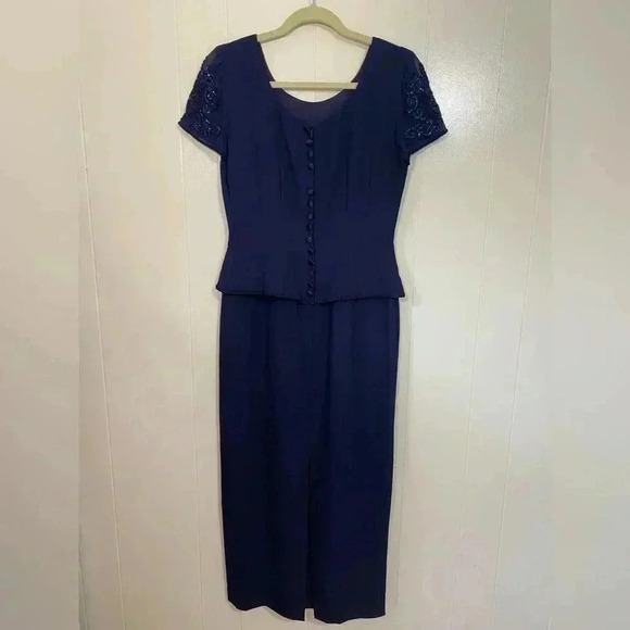 Donna Morgan Navy Blue Formal Embellished Short Sleeve Long Gown Dress Size 4. - Picture 1 of 16